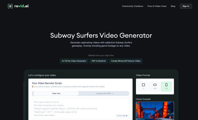 revid.ai AI Subway Surfers Video Generator