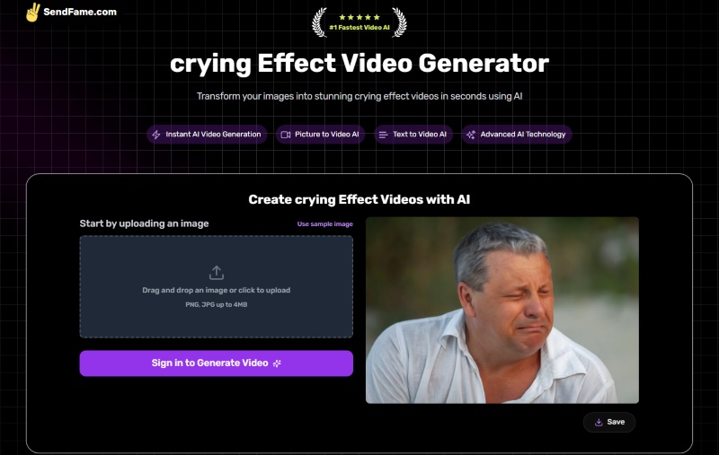 SendFame AI Crying Video Generator