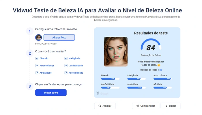 verifique o resultado de teste de beleza