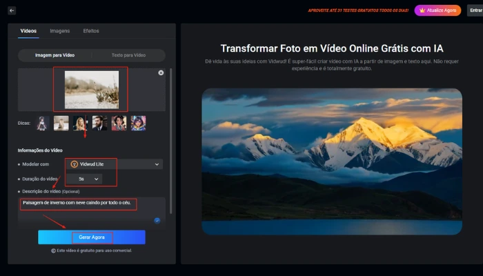 transformar foto em video com efeito de neve