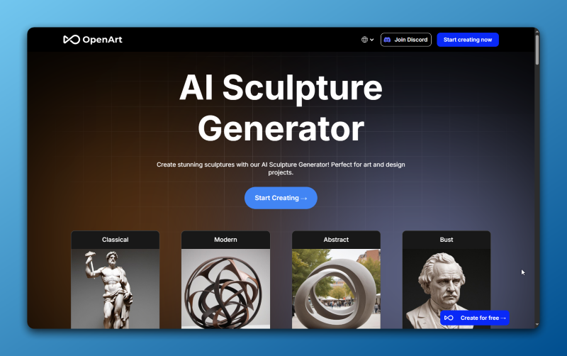 AI Sculpture Generator OpenArt Interface