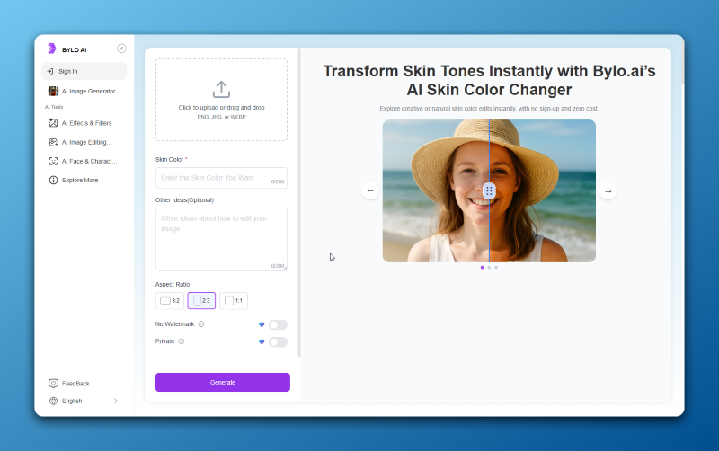 Bylo.ai's Smart Skin Tone Filter For A Natural Tan Look