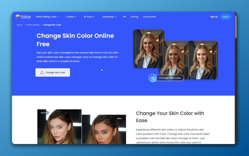 Fotor's Interface For Applying A Tan Filter To Skin