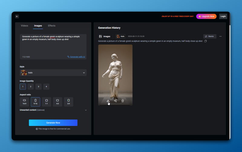 Generated AI Statue Download In Vidwud Image To Video