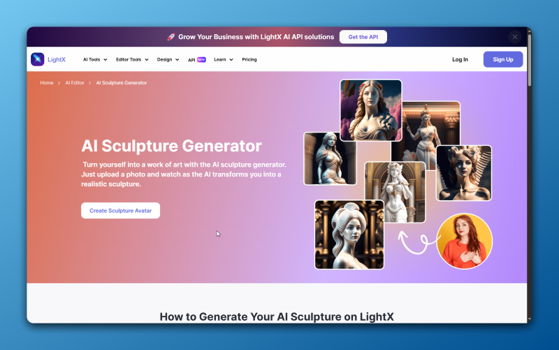 LightX AI Sculpture Generator Website