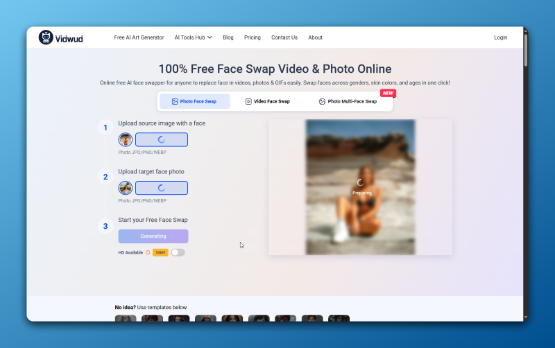 Vidwud Ai Performing Face Swap For A Natural Skin Tan Color