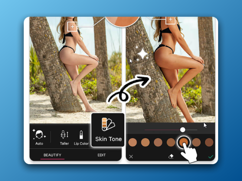 Youcam Makeup App's Beauty Tools For Applying A Tan Filter