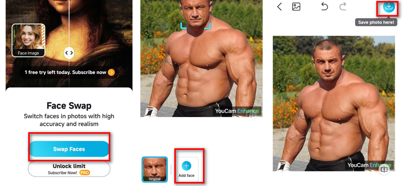 Put Your Face on a Muscle Body with YouCam Enhance Swap Face
