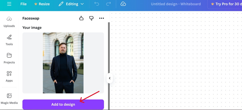 After the Swap, Click on the Add to Design Button