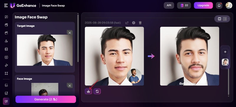 Download the Swapped Image from GoEnhance