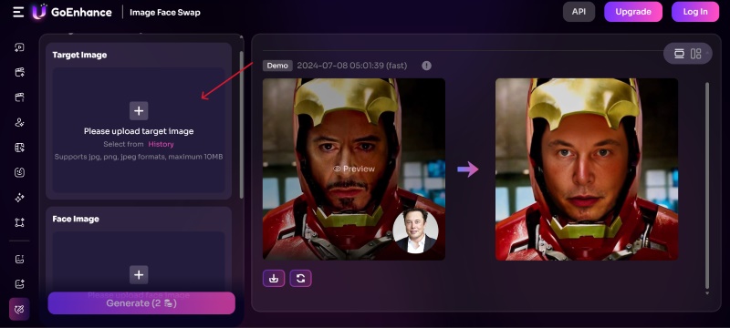 Upload Target Image to GoEnhance AI Face Swap