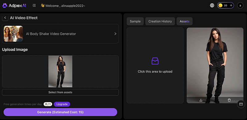 AI Body Shake AdpexAI Upload