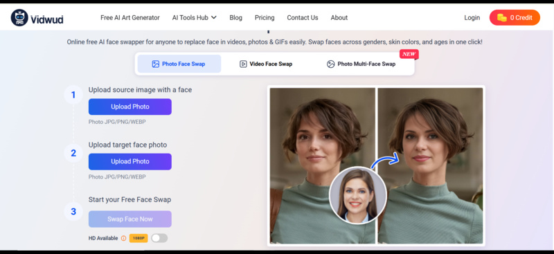 Vidwud AI Face Swap Free FaceFusion Alternative