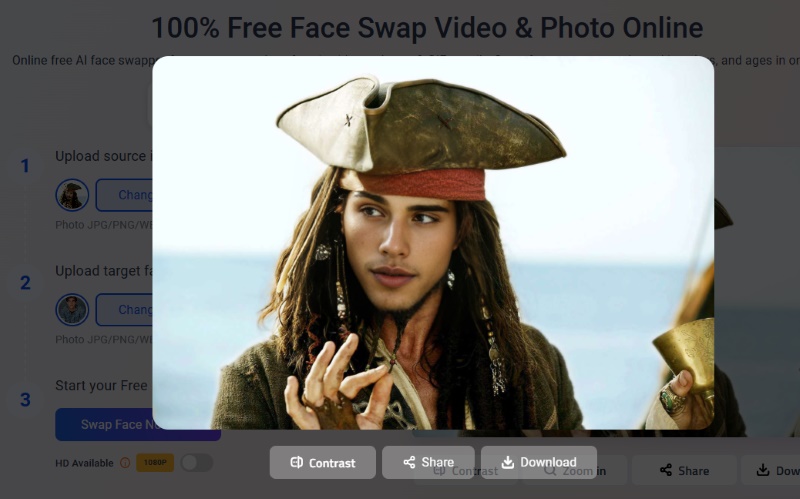 Generate Pirates of the Caribbean Face Swap with Vidwud AI