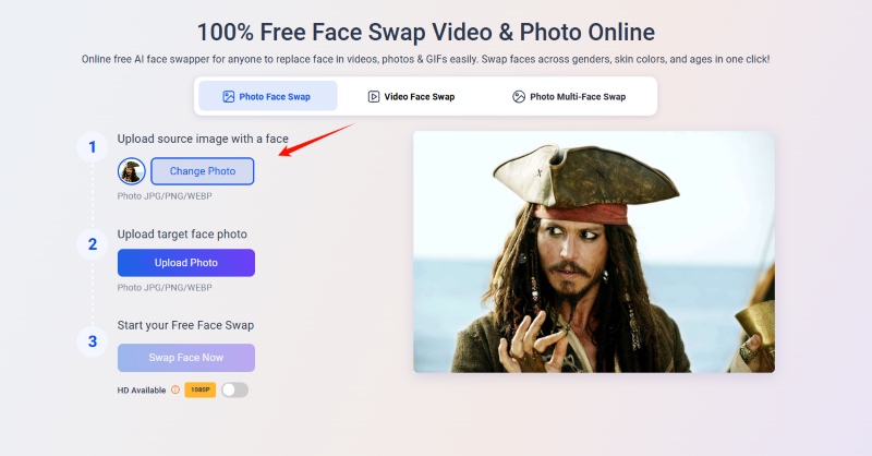 Upload Source Image in Vidwud AI Face Swap