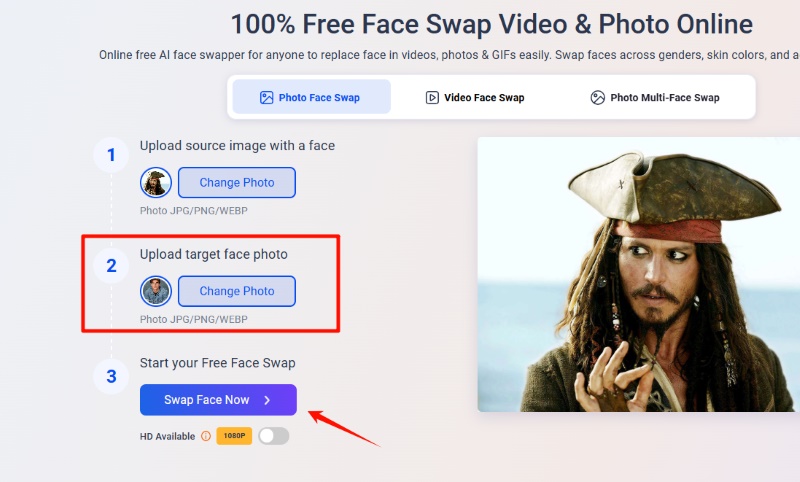 Upload Target Photo for Pirates of the Caribbean Face Swap