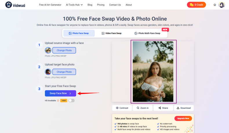 Generate Gender Swap Image With Vidwud Free Face Swap