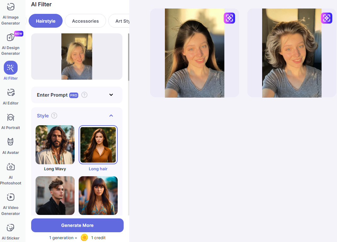 LightX AI Long Hair Filter