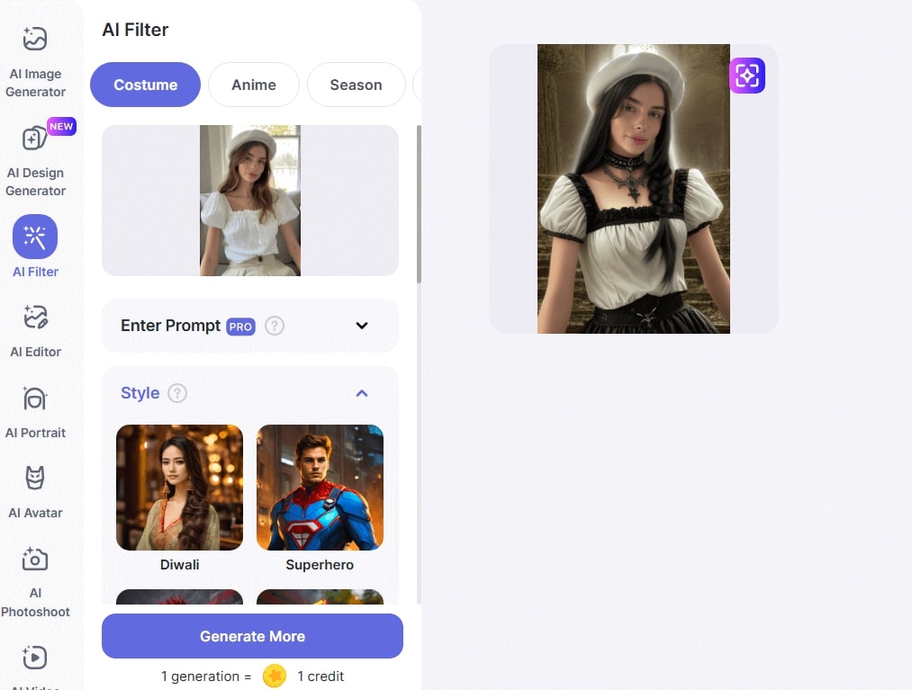 LightX AI Goth Filter Includes a Background