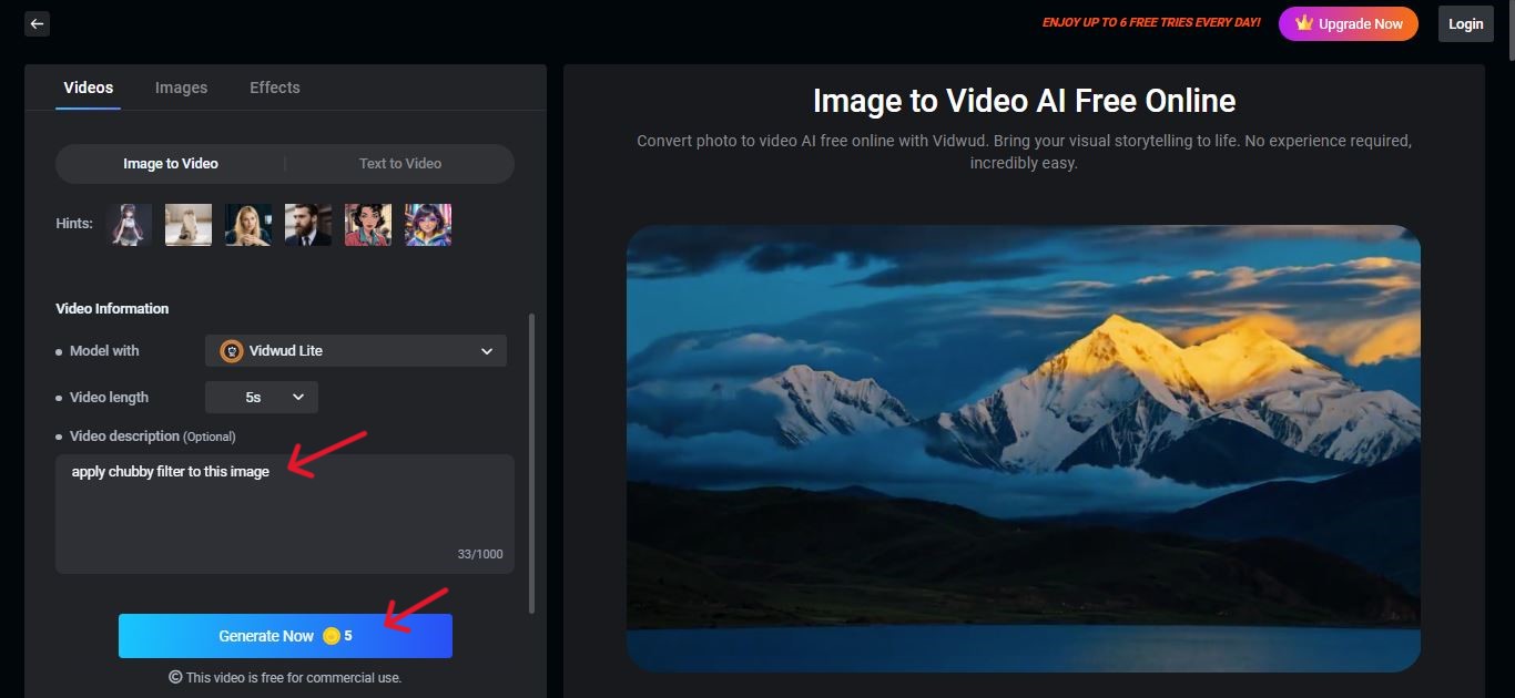 Enter Prompt and Click Generate Now