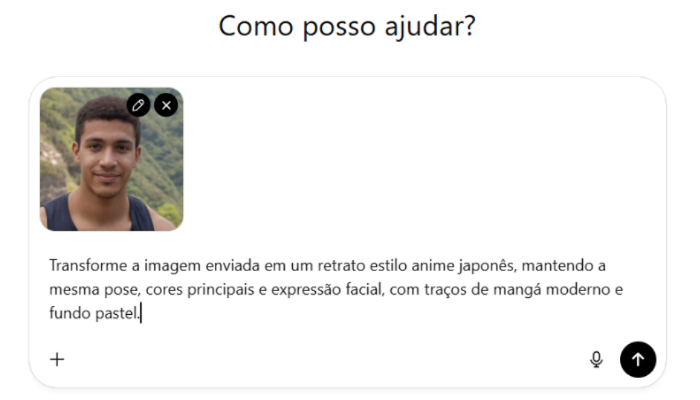 arrastando imagem e escrevendo prompt no ChatGPT