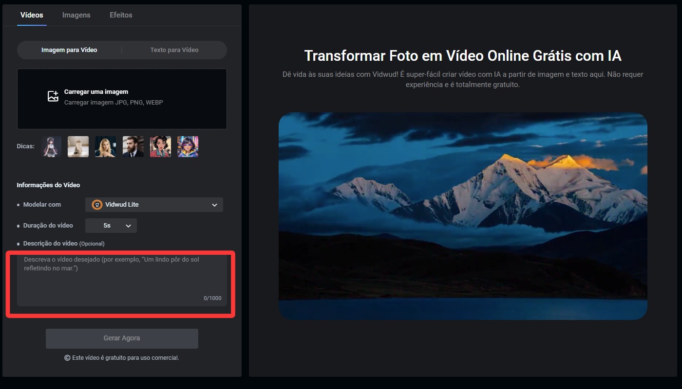 Descrição do Vídeo Vidwud