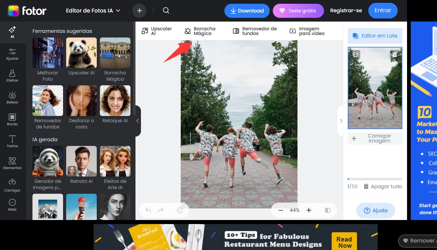 usando a borracha mágica no fotor