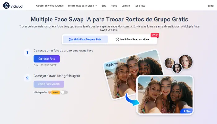 trocar multiplos rostos com vidwud face swap ia