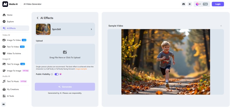 Media.io Spin360 AI微波特效在線工具