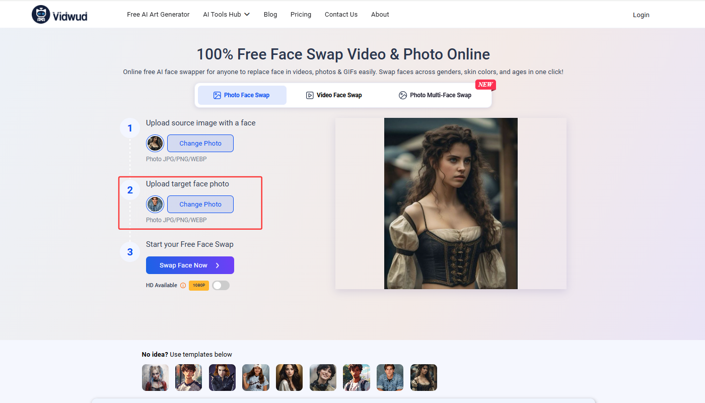 Escolhendo o rosto alvo da troca de gênero da Vidwud