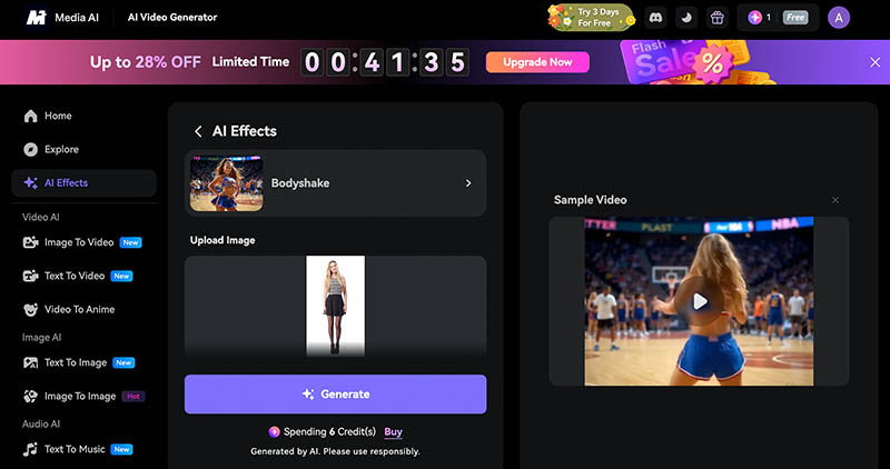 Media.io AI身體搖擺視頻界面