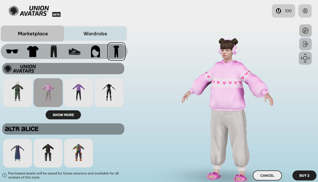 Union Avatars女性角色生成界面