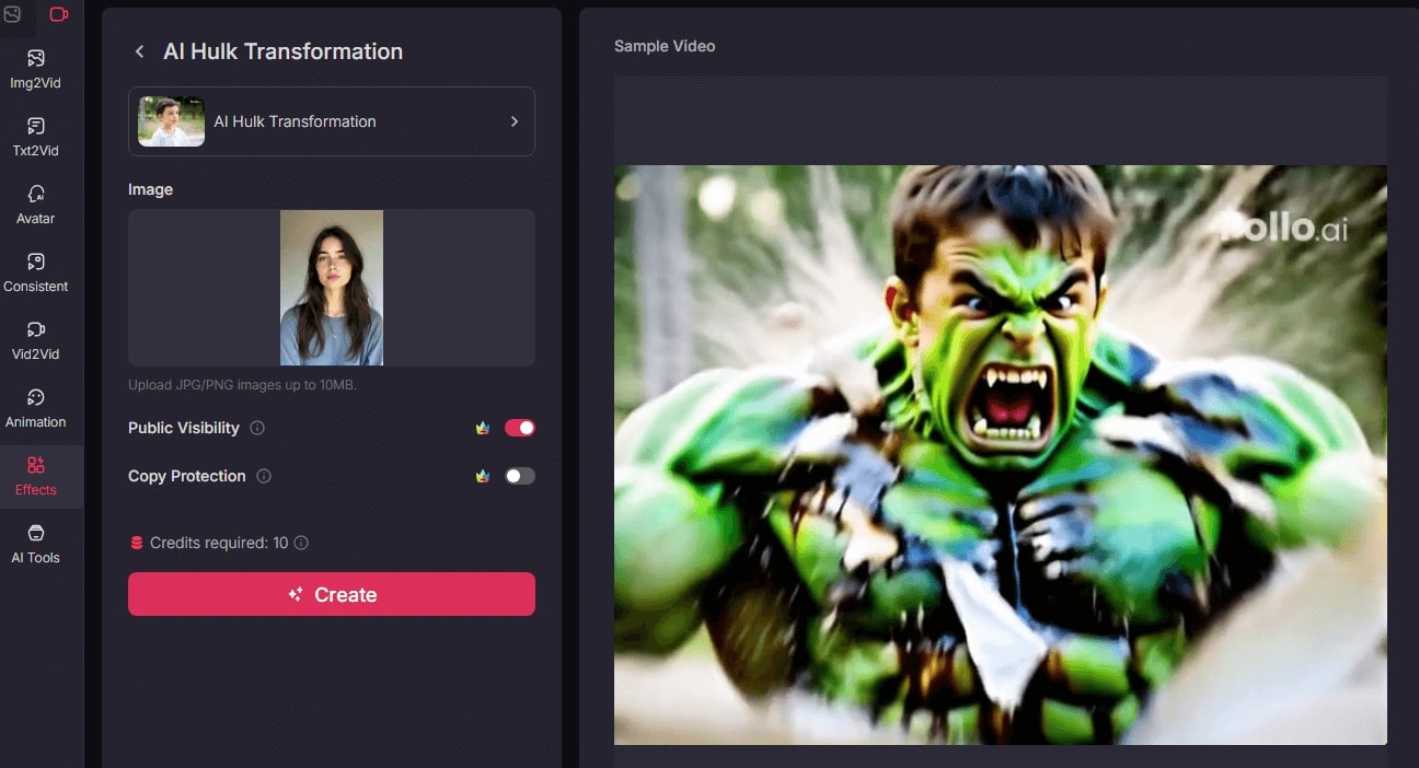 Pollo AI女浩克變身工具