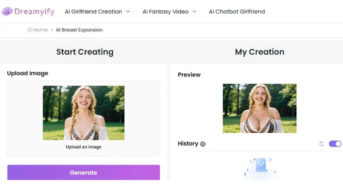 dreamyify para aumentar seios ia em foto