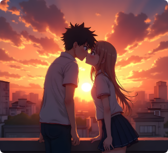 Anime Küssen bei Sonnenuntergang