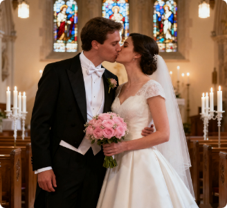 Kirchliche Trauung mit Kuss