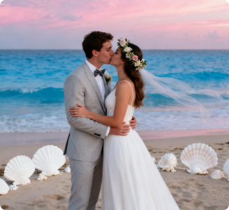 Paar küssen sich am Meer