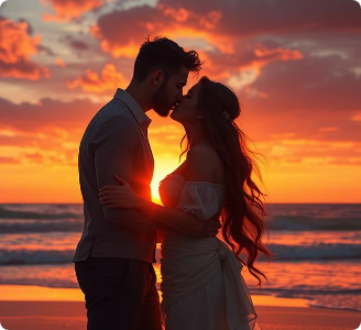 Paar Küssen bei Sonnenuntergang